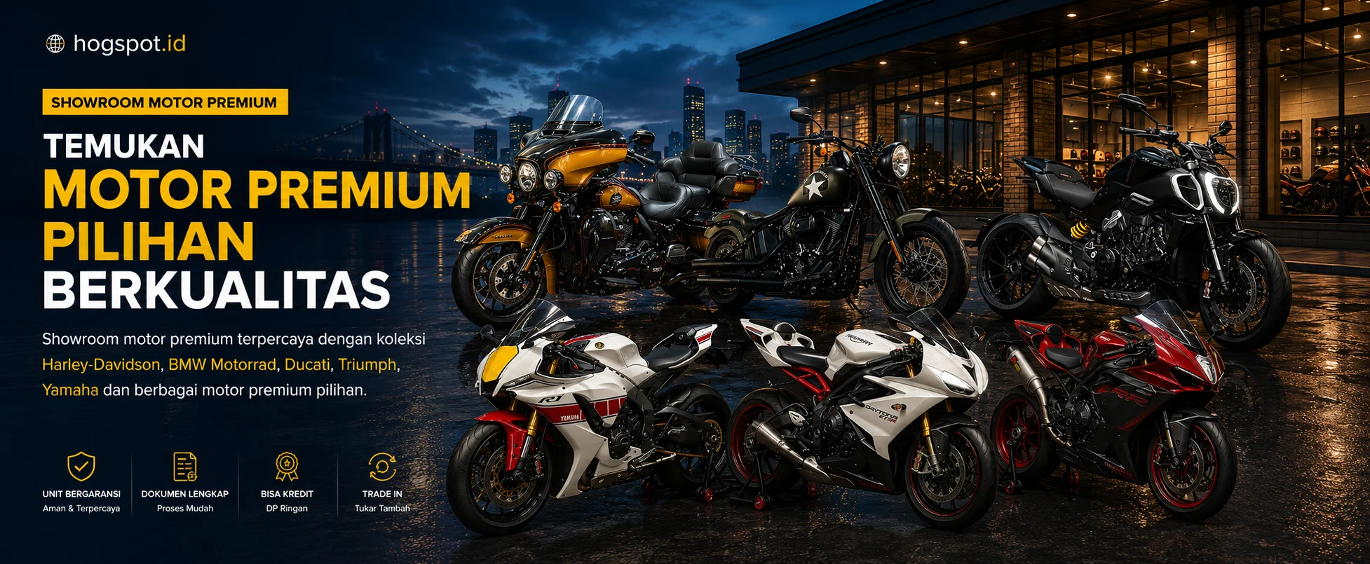 HOGSPOT - MOGE INDONESIA - SHOWROOM MOGE - HARLEY INDONESIA - MOGE INDONESIA - Jual moge bekas berkualitas dengan pilihan Harley-Davidson, Ducati, BMW Motorrad, Triumph, Kawasaki, Yamaha, serta motor premium lainnya. - Tips Membeli Moge Bekas Berkualitas